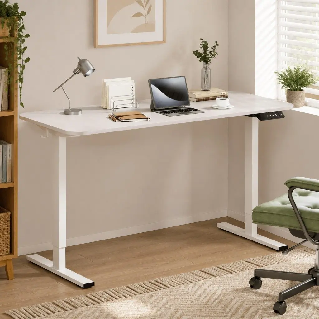 Adjustable Electric Desk White 140cm Motorised Height Control Home Office