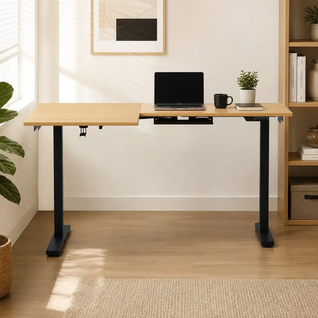 L-Shape Electric Standing Desk Height Adjustable Dual Motor Splicing Tabletop 140 x 110 x 72-121cm