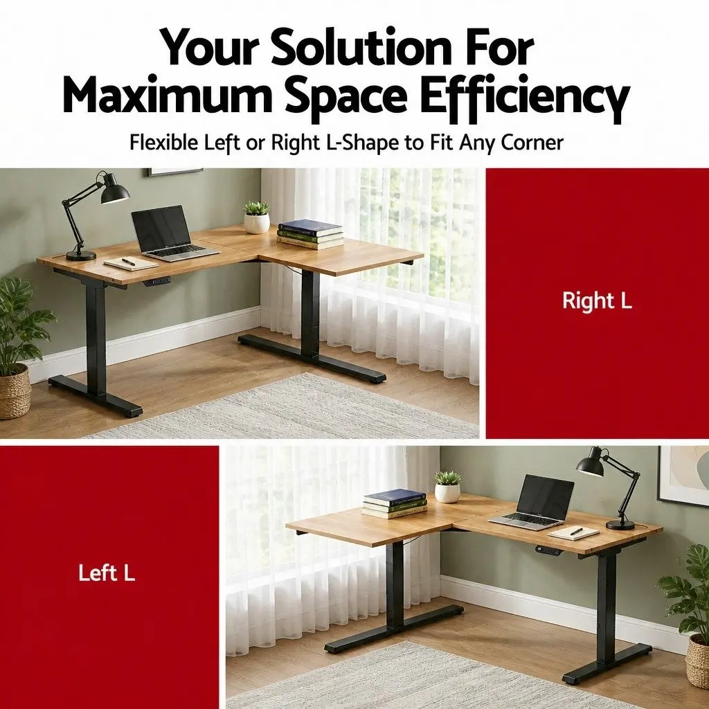 L-Shape Electric Standing Desk Height Adjustable Dual Motor Splicing Tabletop 140 x 110 x 72-121cm