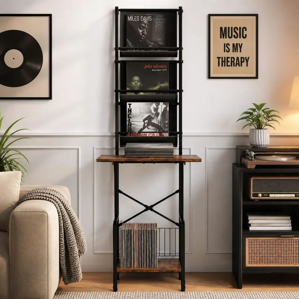 Tall Record Player Stand Vinyl Storage Rack 50cm x 39cm x 144cm