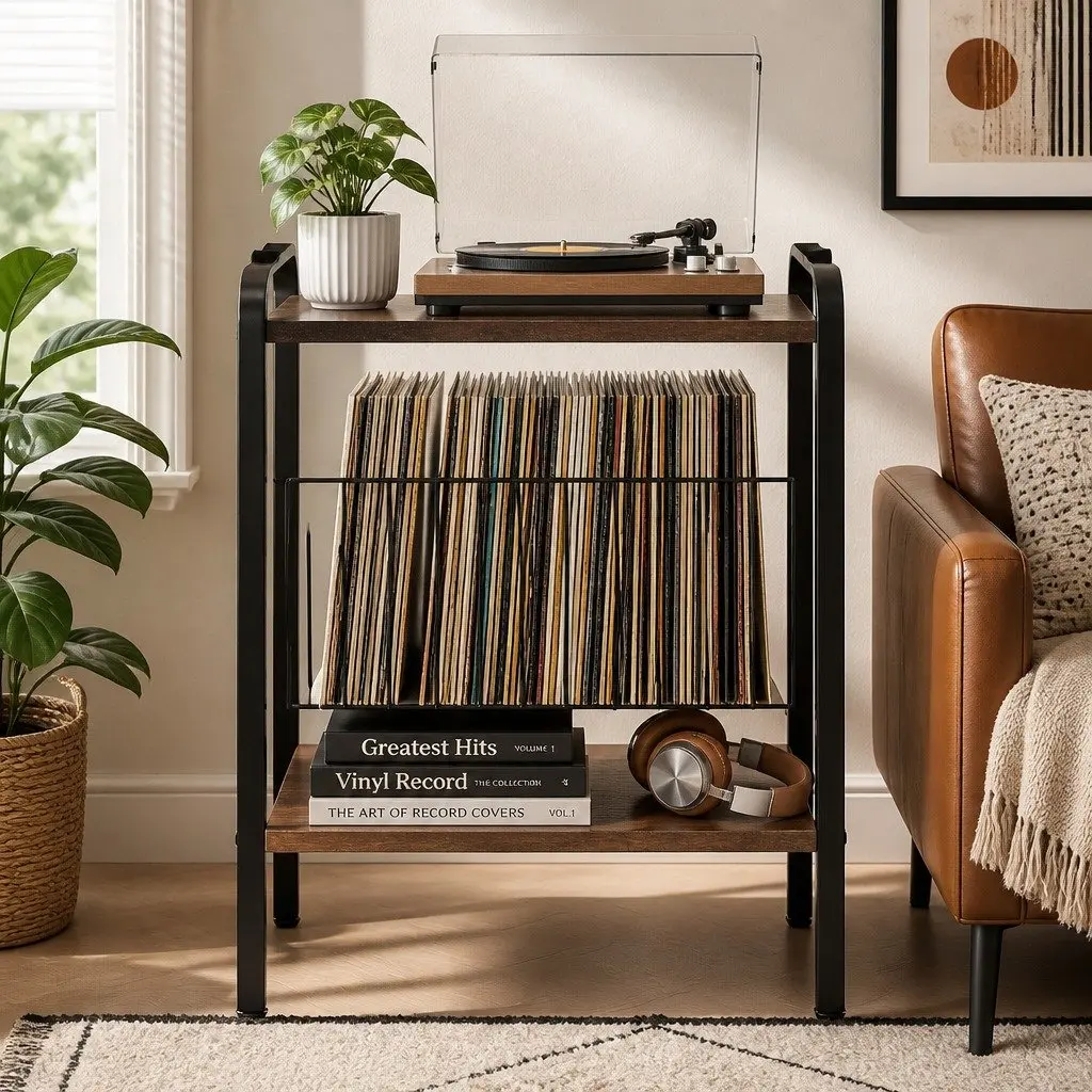 Tall Record Player Stand Vinyl Storage Rack 50cm x 39cm x 144cm