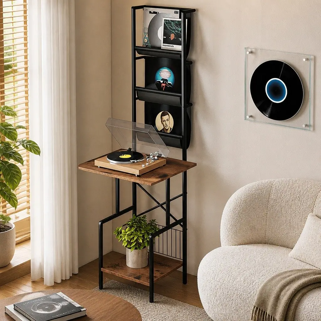 Tall Record Player Stand Vinyl Storage Rack 50cm x 39cm x 144cm