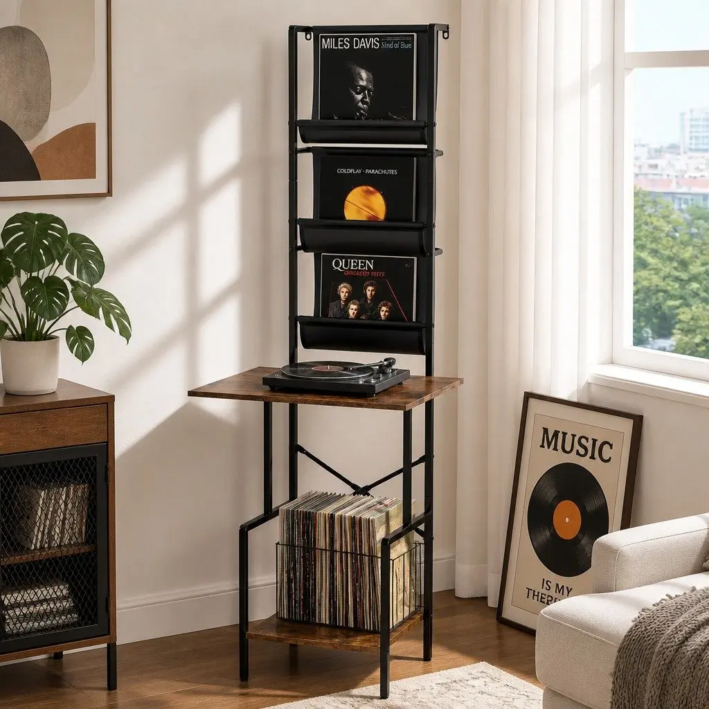 Tall Record Player Stand Vinyl Storage Rack 50cm x 39cm x 144cm