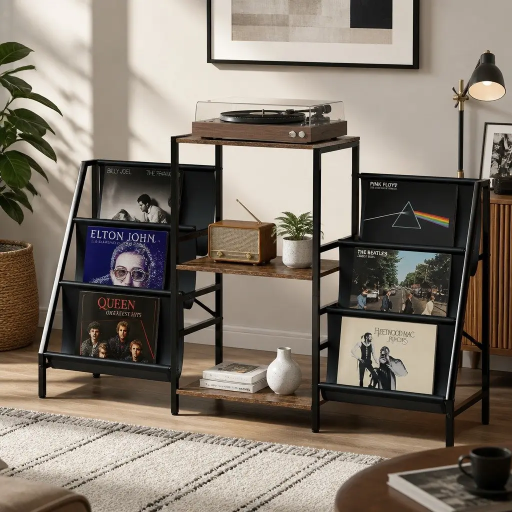 Record Player Stand Vinyl Storage Turntable Shelf Up to 280 Albums Display