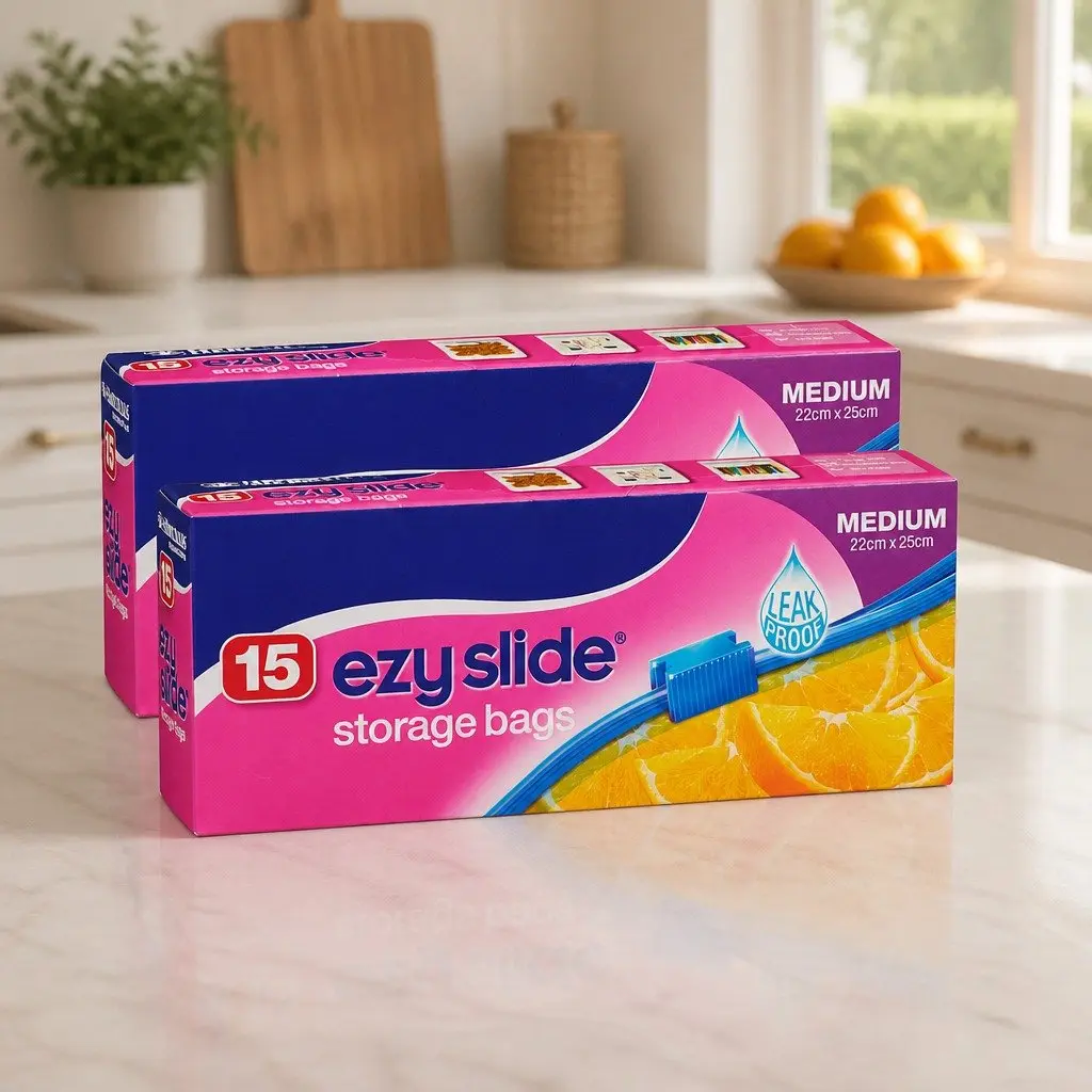 Medium Storage Bags 15pk x3 Ezy Slide Sealed Food Snack Pantry Organiser Bags