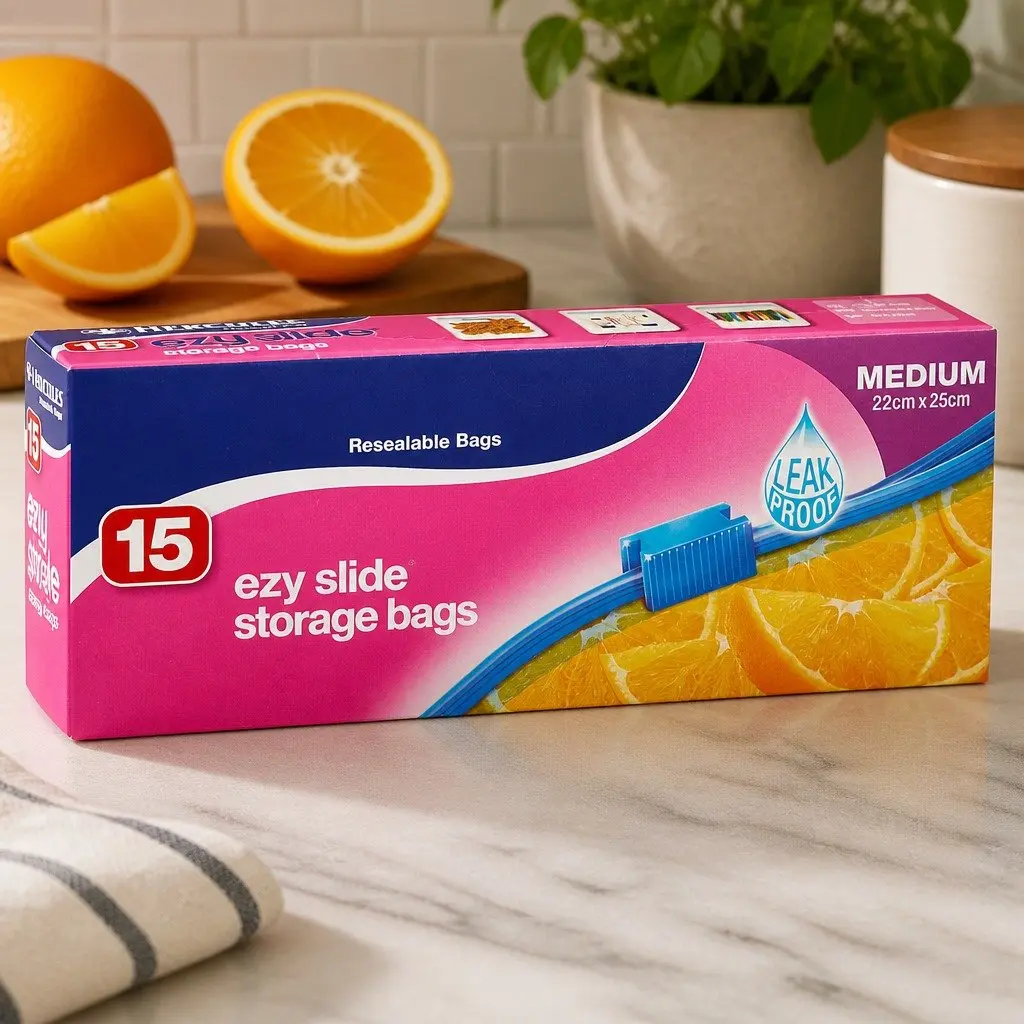 Medium Storage Bags 15pk x3 Ezy Slide Sealed Food Snack Pantry Organiser Bags
