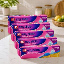 Storage Bags Medium Sliding Closure 15 Pack x5 Kitchen Pantry Food Organiser