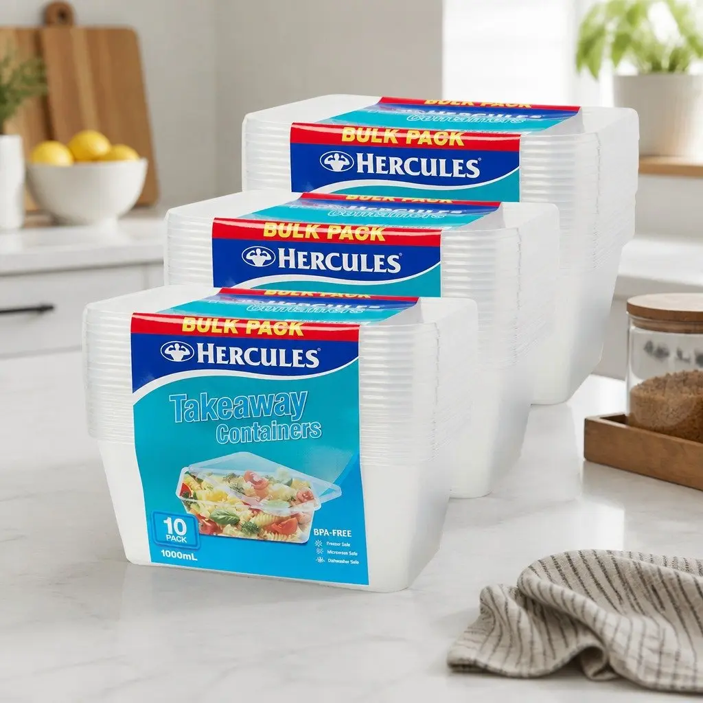 Takeaway Food Containers 1000ml 10pk x3 Meal Prep Lunch Storage with Lids