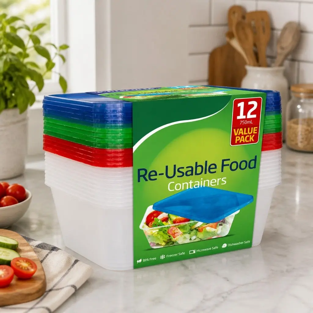Takeaway Food Containers 750ml 12pk x3 Microwave Safe Reusable Meal Prep Storage