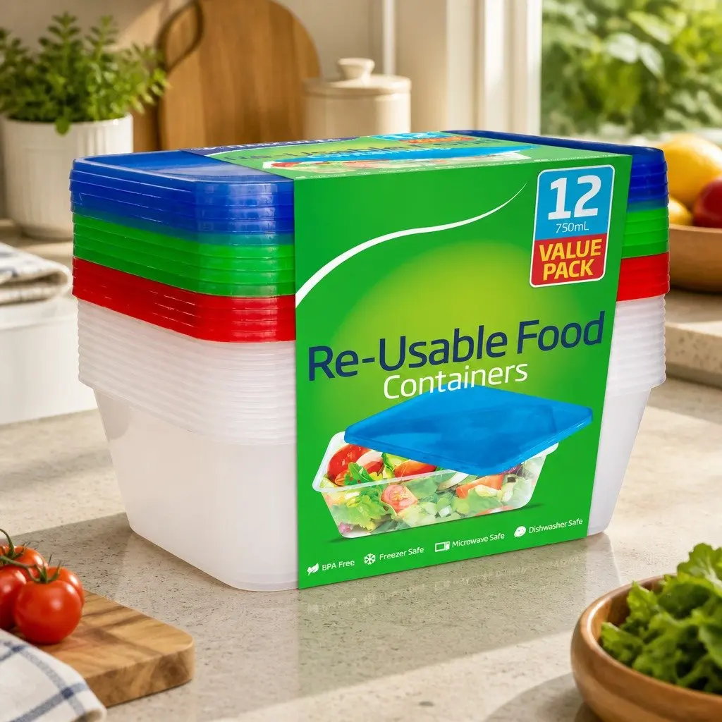 Takeaway Food Containers 750ml 12pk x4 Microwave Safe Stackable Meal Prep Set