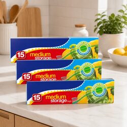 Medium Storage Bags 15 Pack x3 Resealable Food Pantry Organisation Kitchen