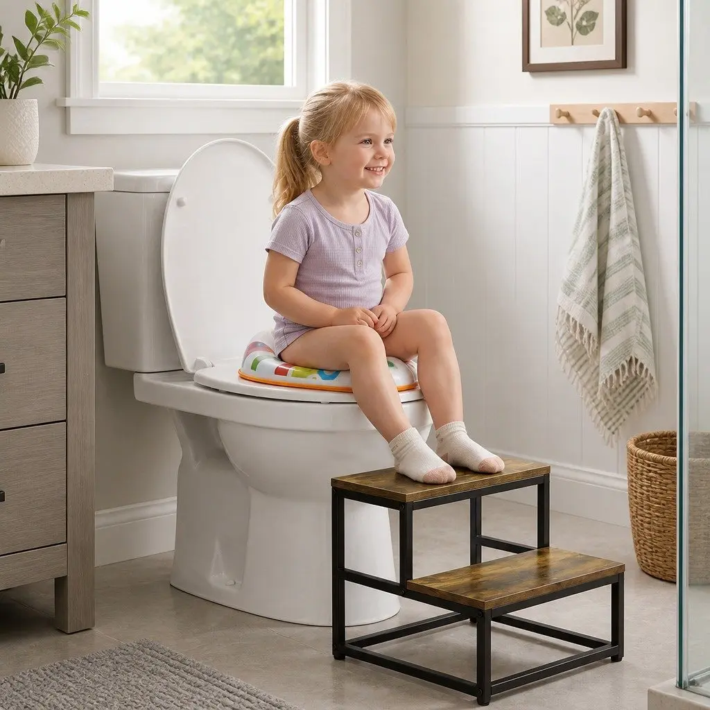 2-Step Stool Non Slip Portable Iron Frame MDF Steps 38cm L x 38cm W x 36cm H