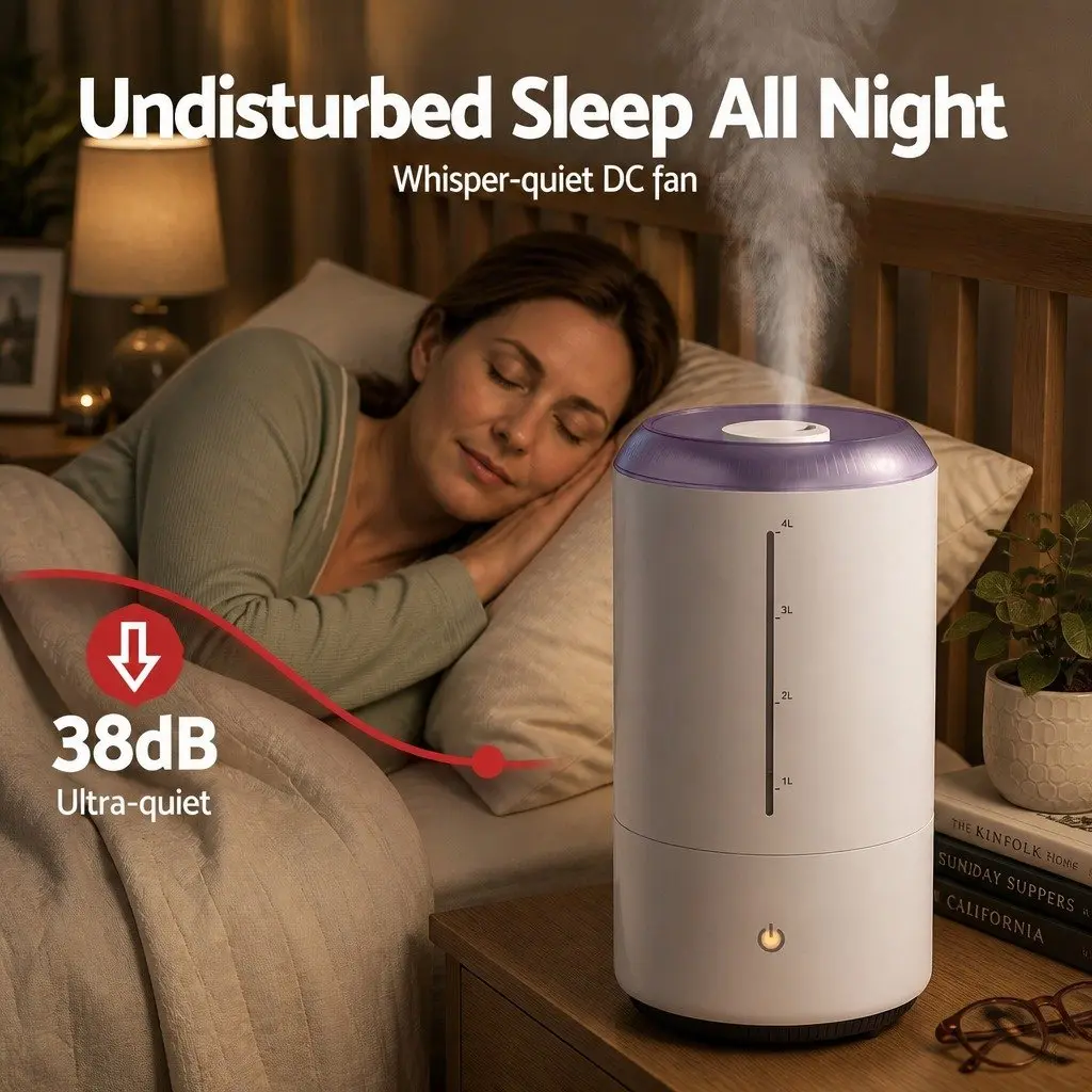 Ultrasonic Humidifier Top Fill 4L Quiet Bedroom White Mist