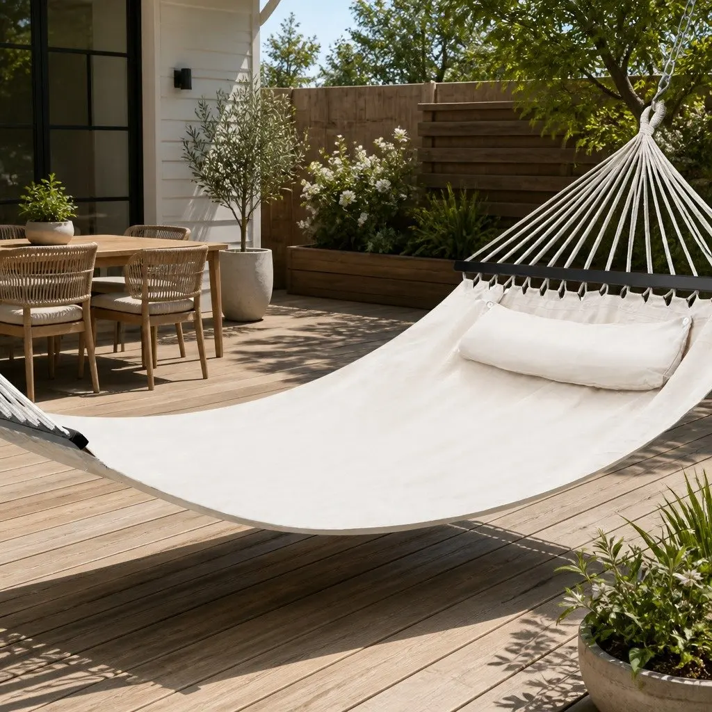 Hammock Bed Portable Outdoor 2 Person Cream 343cm x 140cm with Detachable Pillow