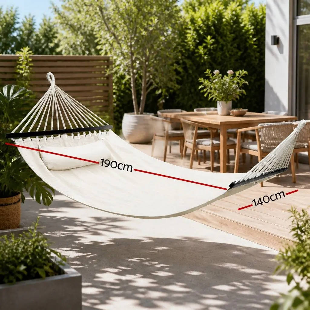 Hammock Bed Portable Outdoor 2 Person Cream 343cm x 140cm with Detachable Pillow