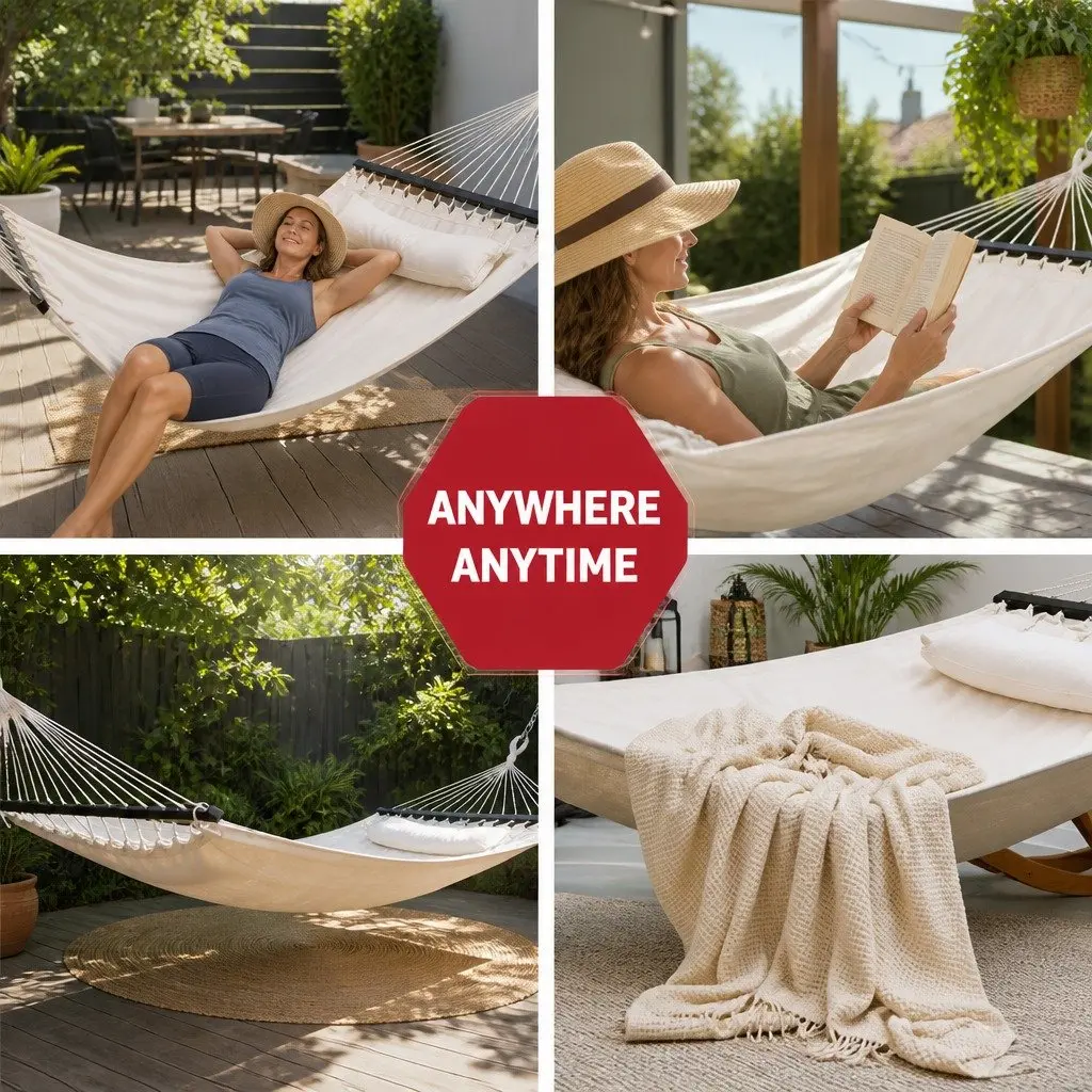 Hammock Bed Portable Outdoor 2 Person Cream 343cm x 140cm with Detachable Pillow