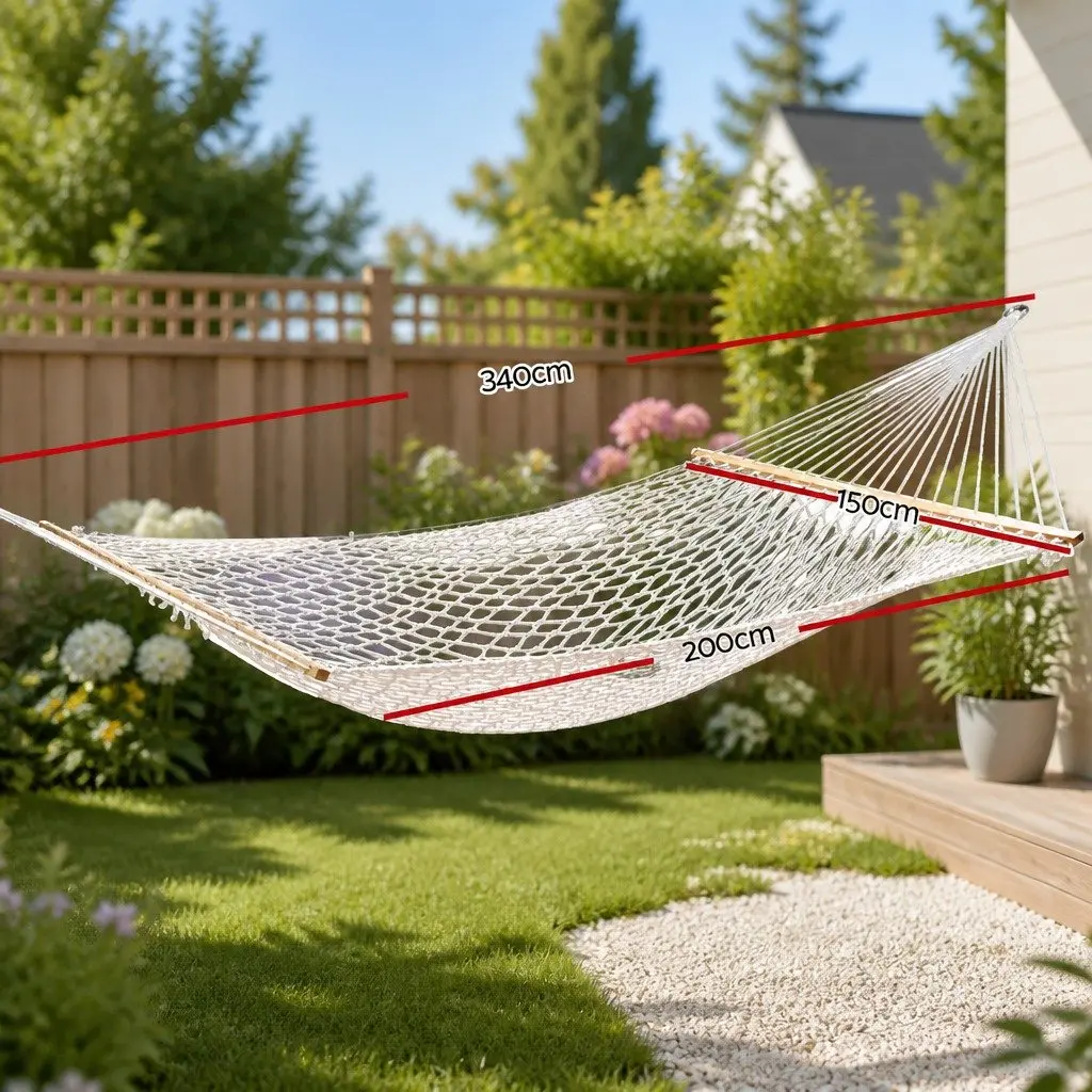 Hammock 2 Person Cotton Rope Mesh Cream 340cm