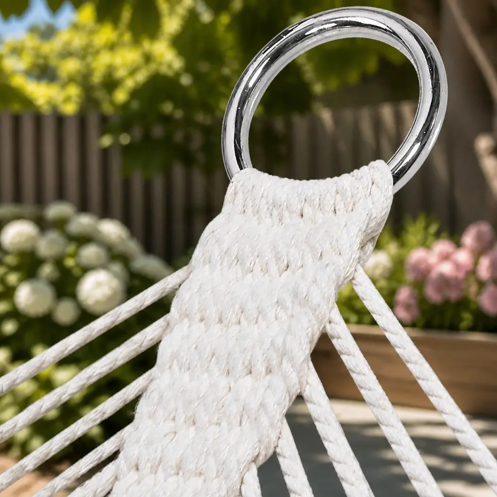 Hammock 2 Person Cotton Rope Mesh Cream 340cm