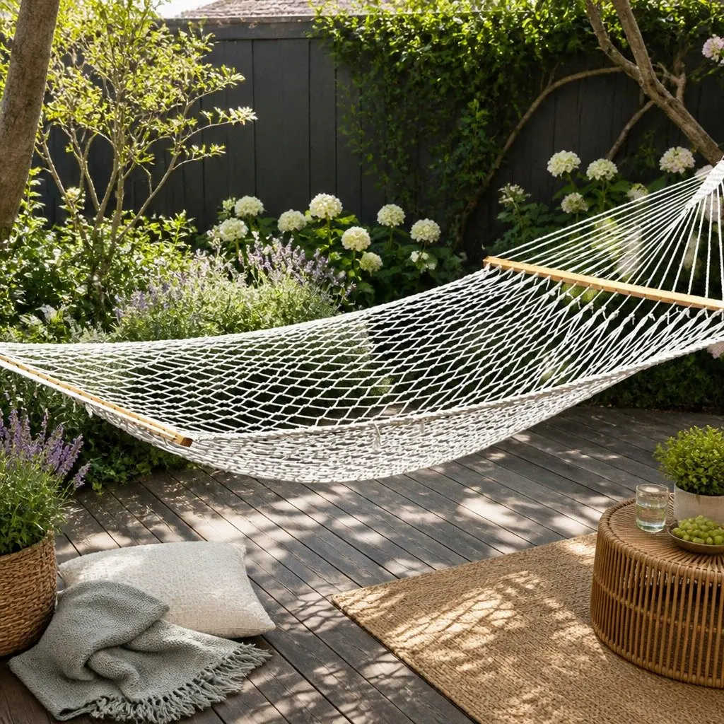Hammock 2 Person Cotton Rope Mesh Cream 340cm
