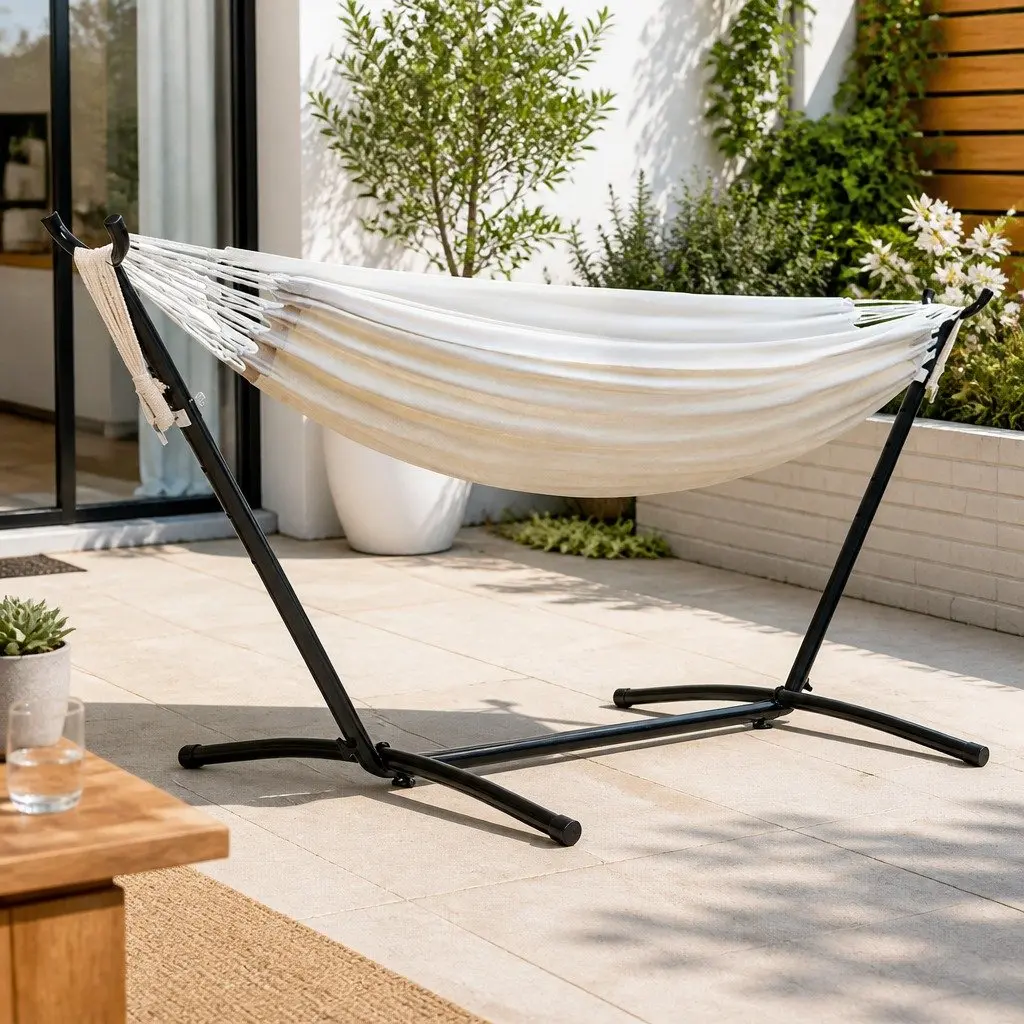 Hammock Bed with Stand Outdoor Lounge Chair Camping Cotton Single Adjustable