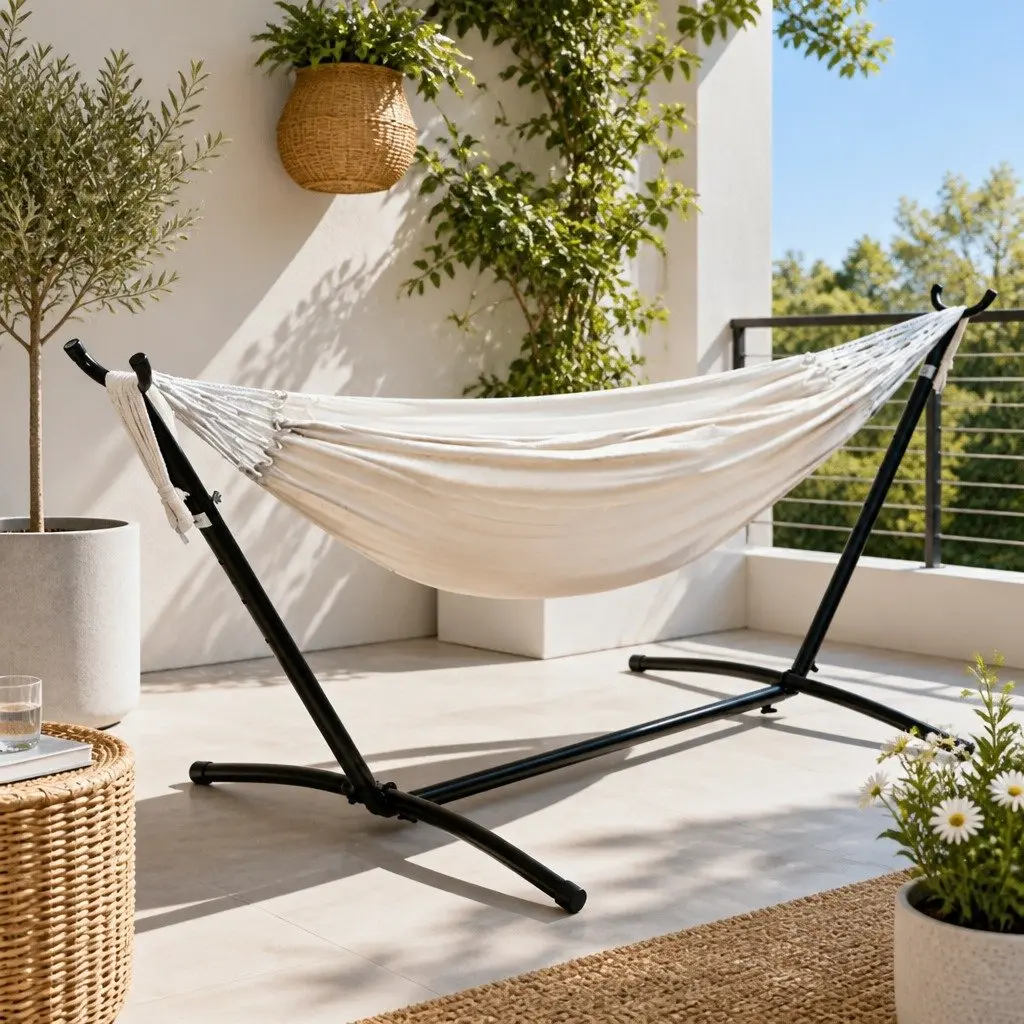 Hammock Bed with Stand Adjustable Cotton Single Outdoor Lounge Chair 280cm x 150cm