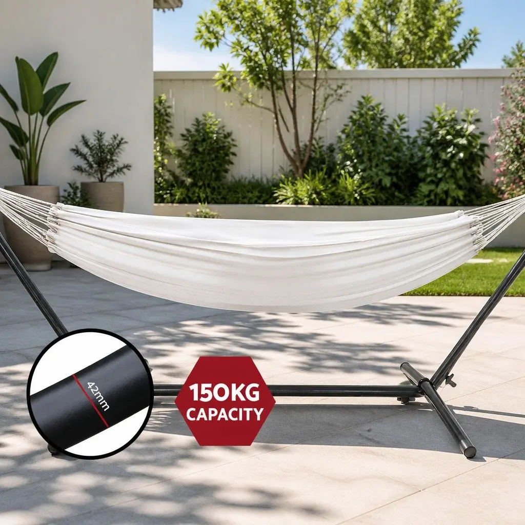 Hammock Bed with Stand Adjustable Cotton Single Outdoor Lounge Chair 280cm x 150cm