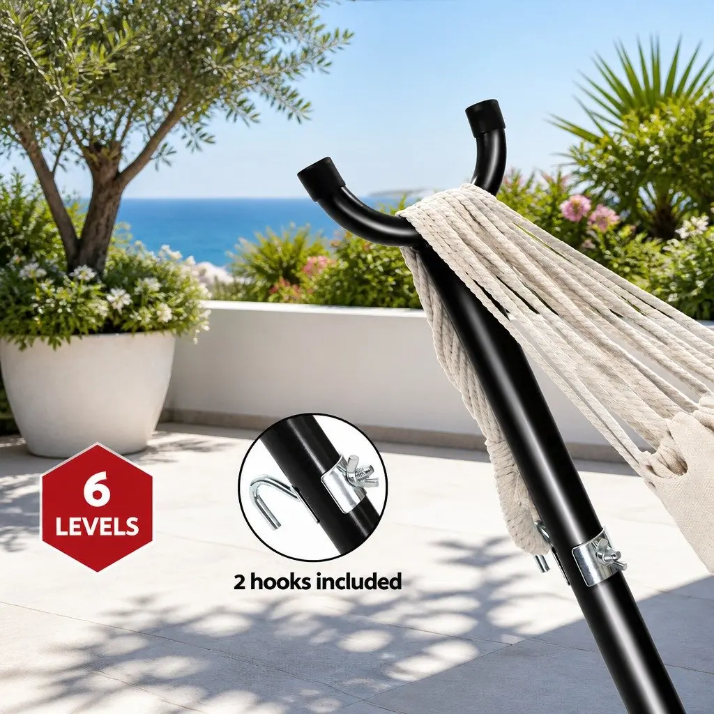 Hammock Bed with Stand Adjustable Cotton Single Outdoor Lounge Chair 280cm x 150cm