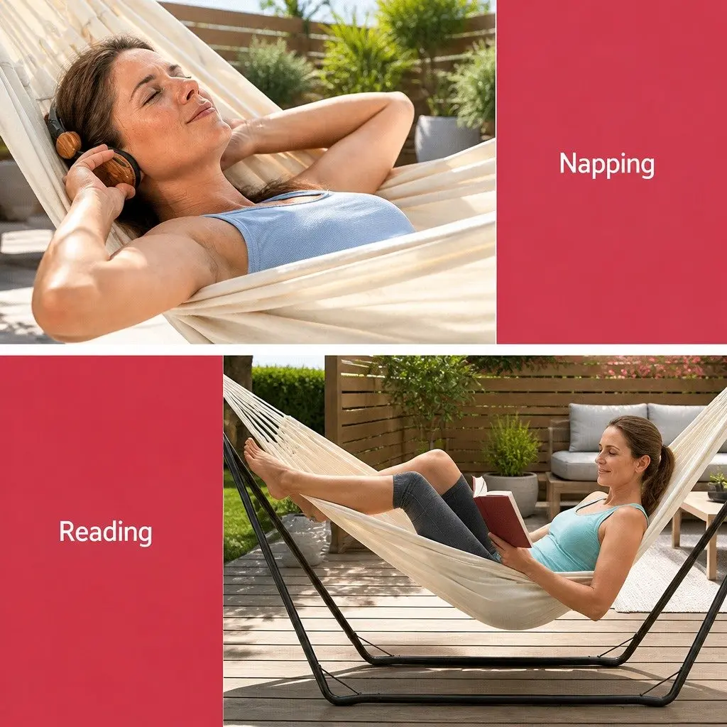 Hammock Bed with Stand Portable Indoor Outdoor Steel Frame Water-Resistant 280cm x 150cm