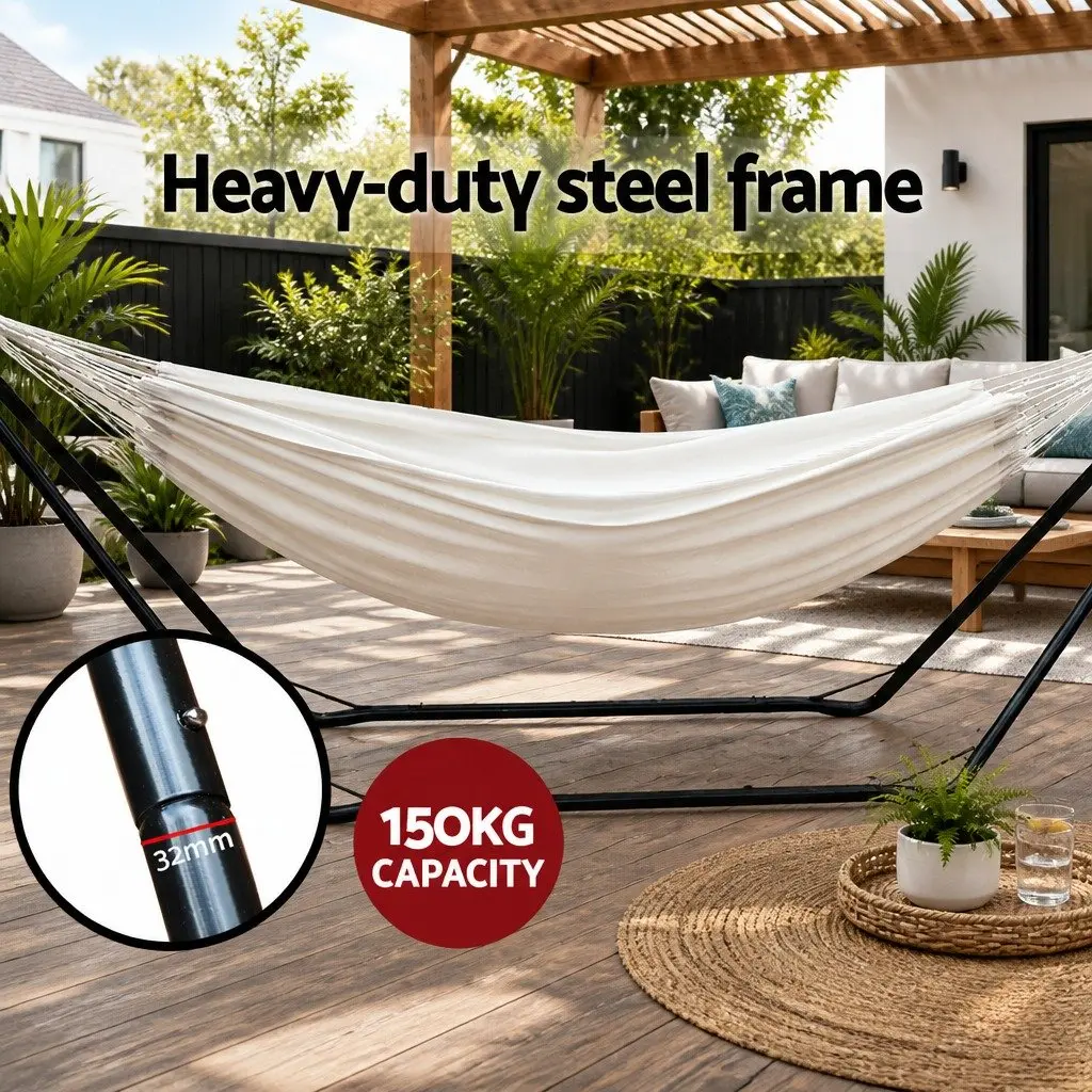Hammock Bed with Stand Portable Indoor Outdoor Steel Frame Water-Resistant 280cm x 150cm