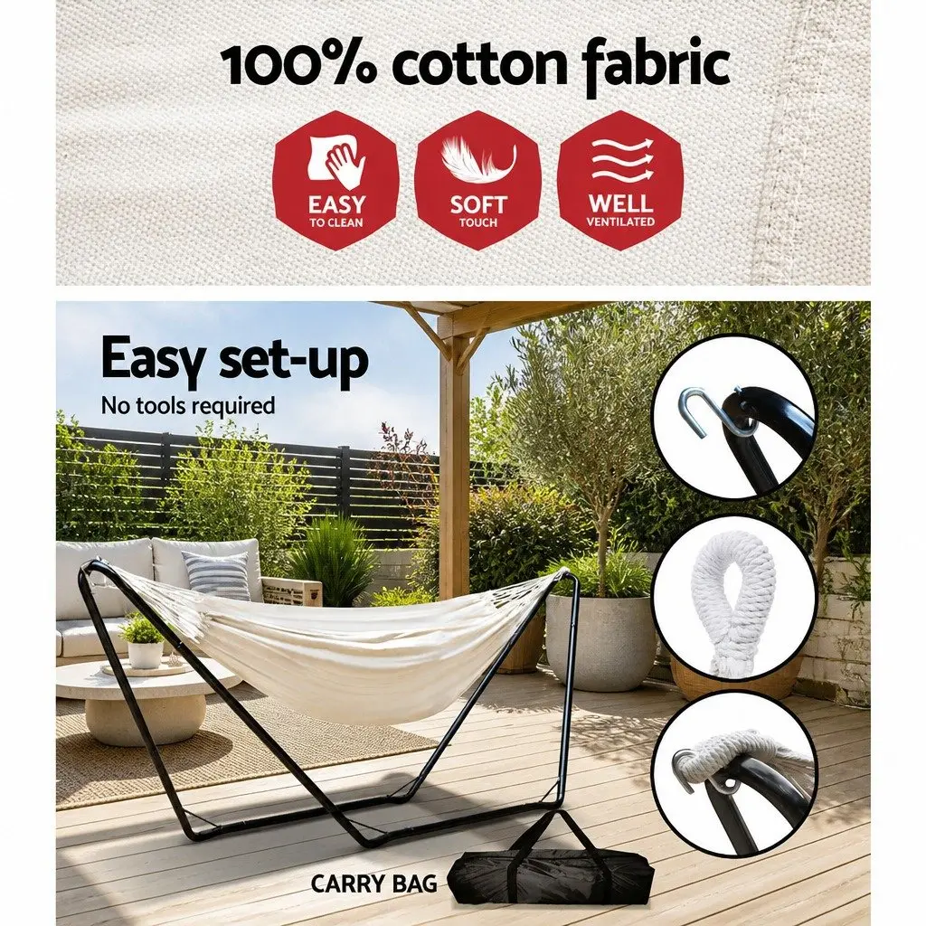 Hammock Bed with Stand Portable Indoor Outdoor Steel Frame Water-Resistant 280cm x 150cm