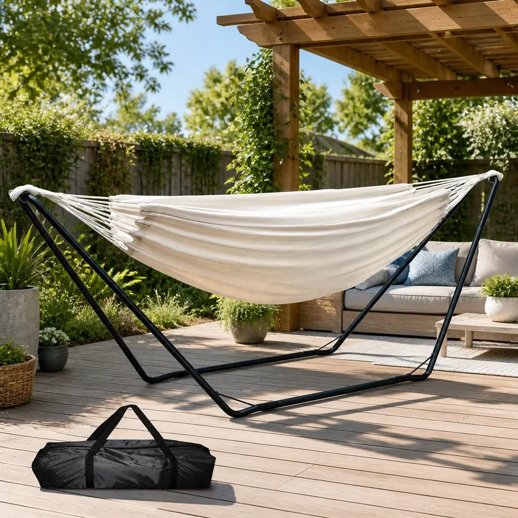 Hammock Bed with Stand Portable Indoor Outdoor Steel Frame Water-Resistant 280cm x 150cm