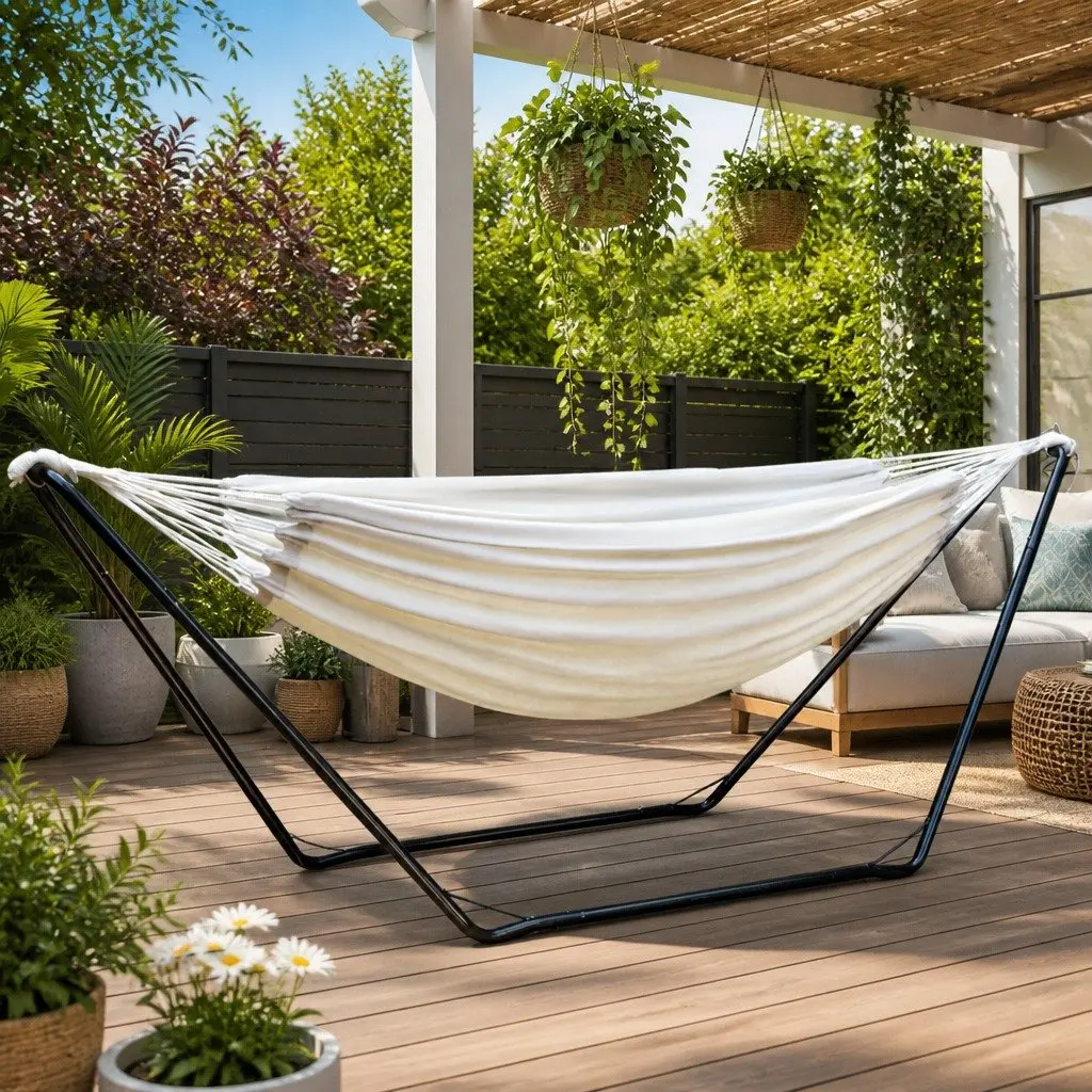 Hammock Bed with Stand Portable Indoor Outdoor Steel Frame Water-Resistant 280cm x 150cm