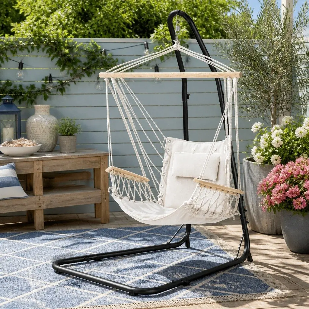 Hammock Chair with Adjustable Height Steel A-Frame Stand Indoor Outdoor