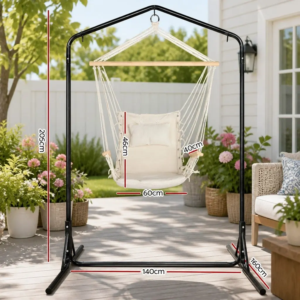 Hammock Chair with Stand Durable Polyester Cotton Blend Cream 100cm x 60cm x 138cm
