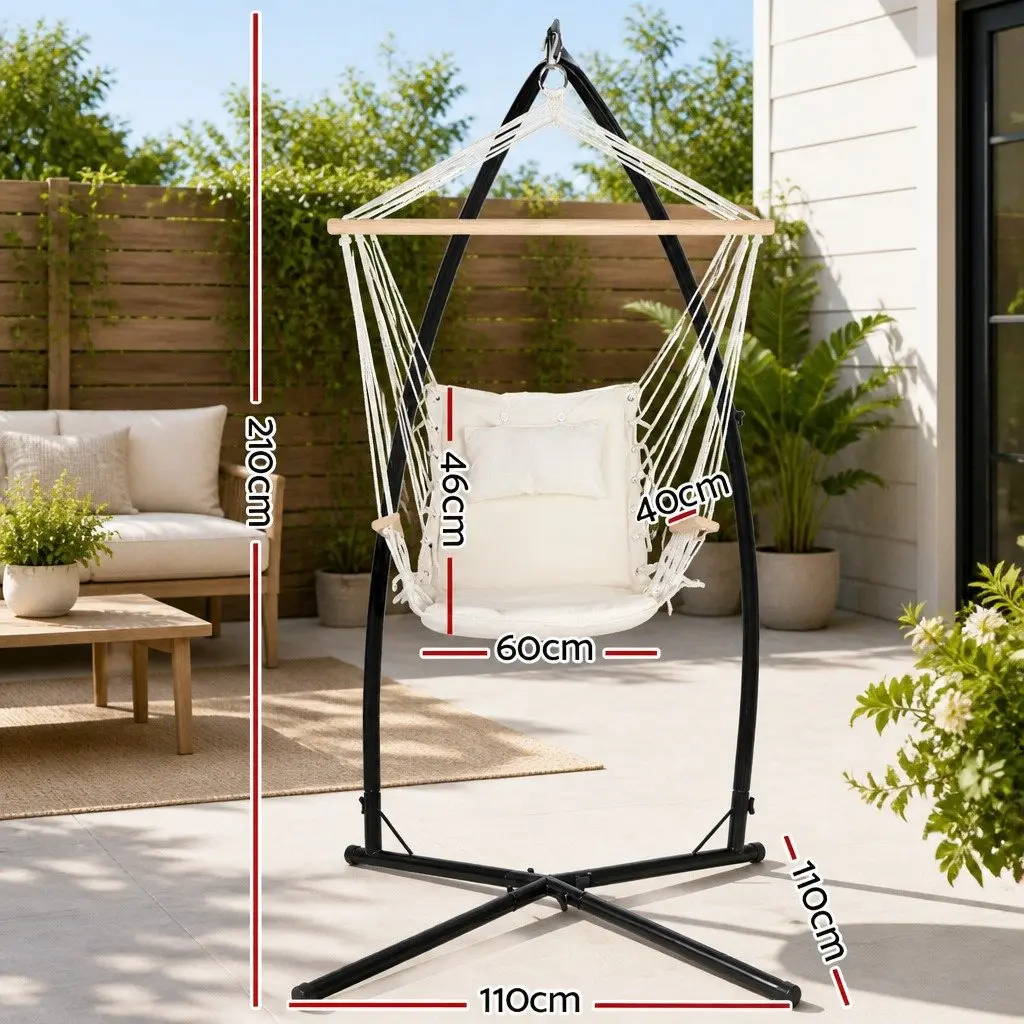 Hammock Chair with Steel Stand and Armrest Cream Padded Indoor Outdoor 100cm x 60cm x 138cm