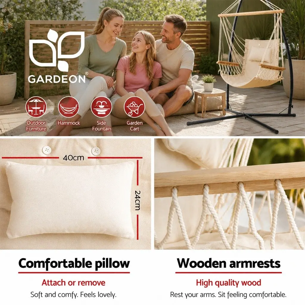 Hammock Chair with Steel Stand and Armrest Cream Padded Indoor Outdoor 100cm x 60cm x 138cm