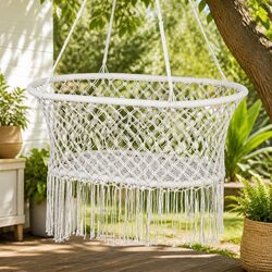 Hammock Chair Cotton Swing Outdoor Indoor Cream Relaxation Garden Furniture