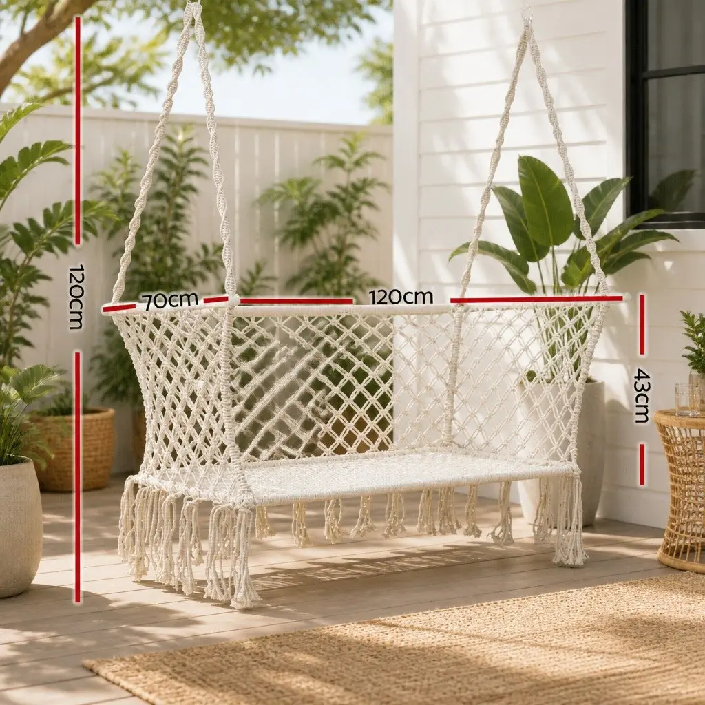Hammock Chair Handmade 2 Person Indoor Outdoor Portable Cream