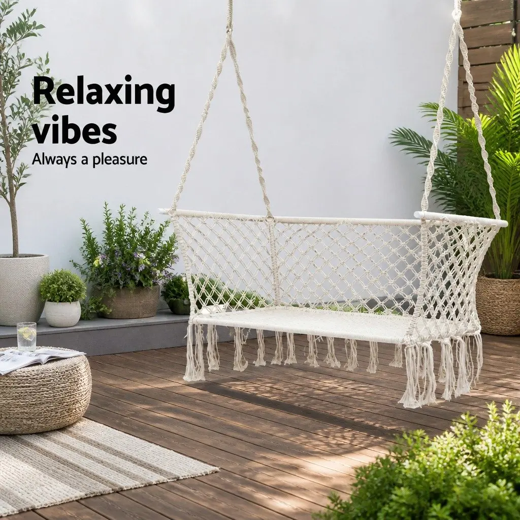 Hammock Chair Handmade 2 Person Indoor Outdoor Portable Cream