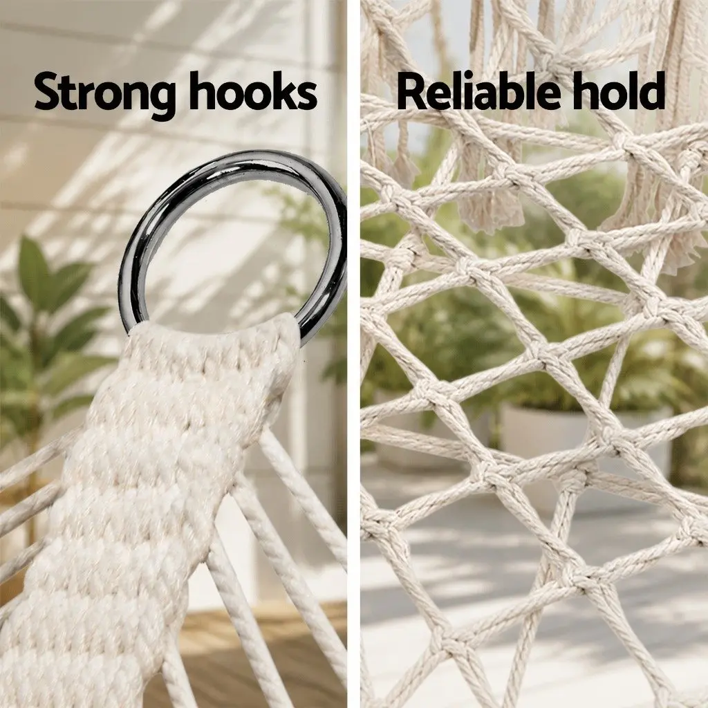 Hammock Chair Handmade 2 Person Indoor Outdoor Portable Cream