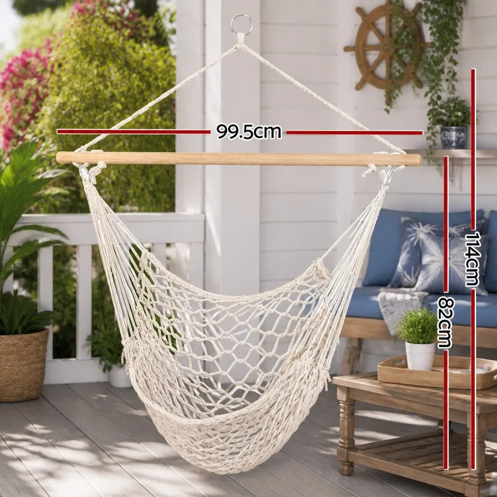 Hammock Chair Lightweight Cotton Rope Indoor Outdoor Relaxation Seat Cream 99.5 x 114cm