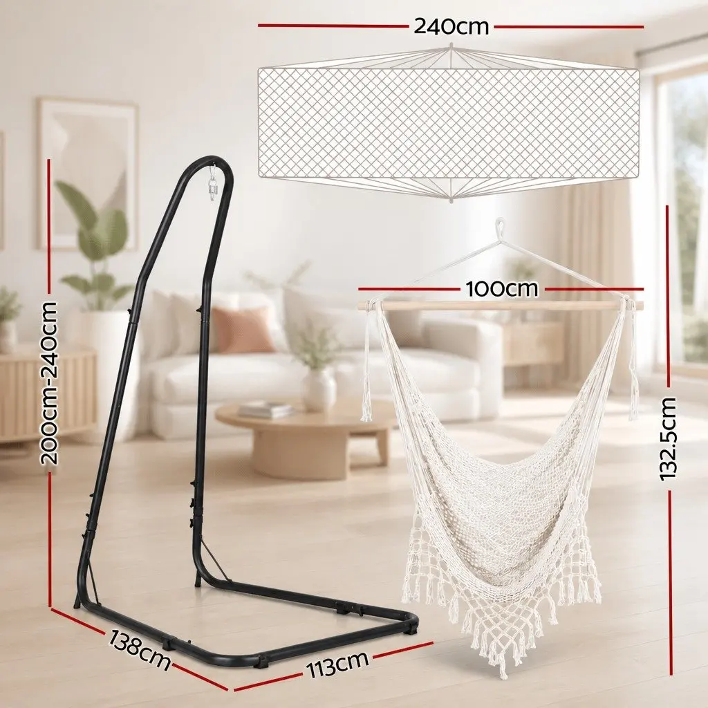 Hammock Hanging Chair with Heavy Duty Steel Stand Indoor Outdoor Relaxation 240cm x 100cm