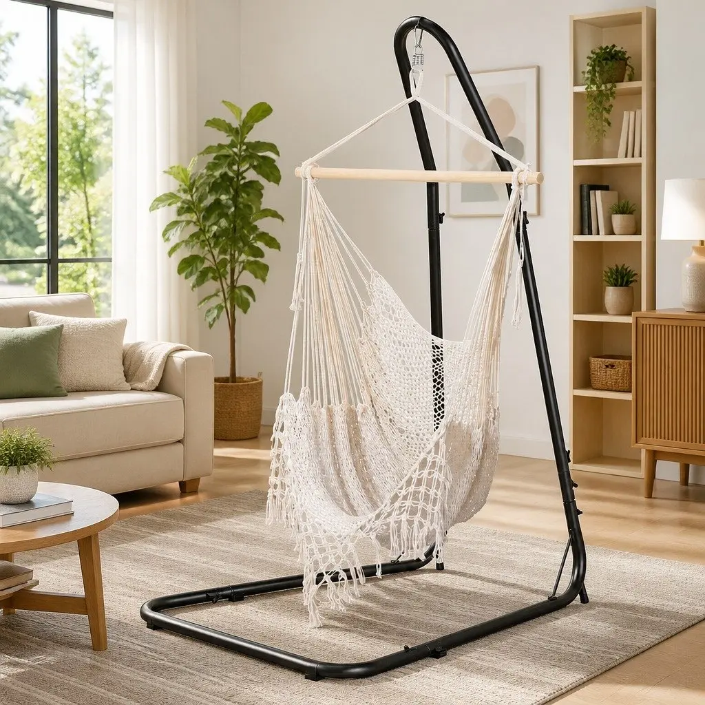 Hammock Hanging Chair with Heavy Duty Steel Stand Indoor Outdoor Relaxation 240cm x 100cm