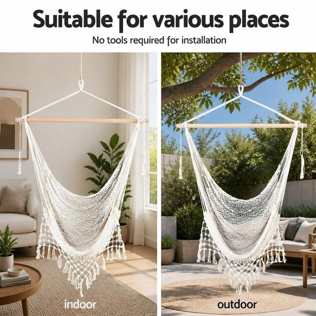 Hammock Hanging Chair with Heavy Duty Steel Stand Indoor Outdoor Relaxation 240cm x 100cm