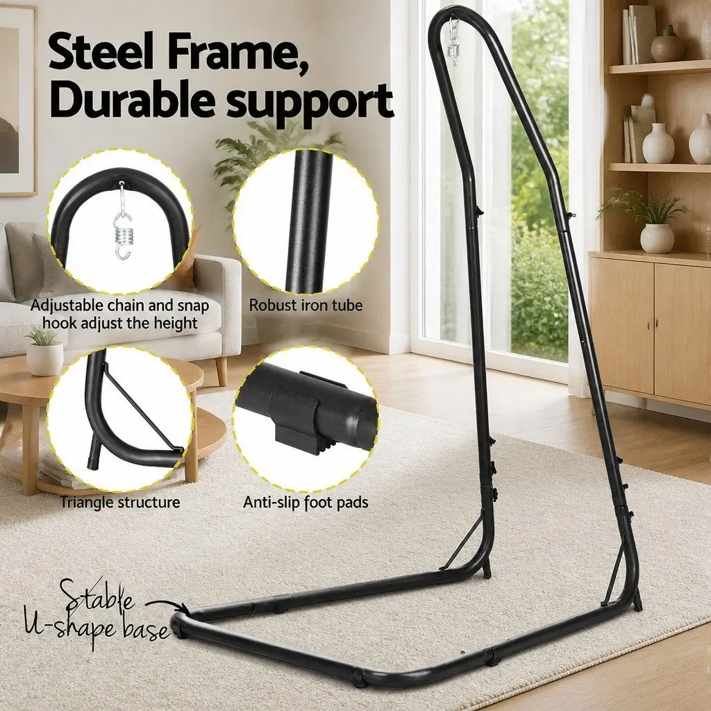 Hammock Hanging Chair with Heavy Duty Steel Stand Indoor Outdoor Relaxation 240cm x 100cm