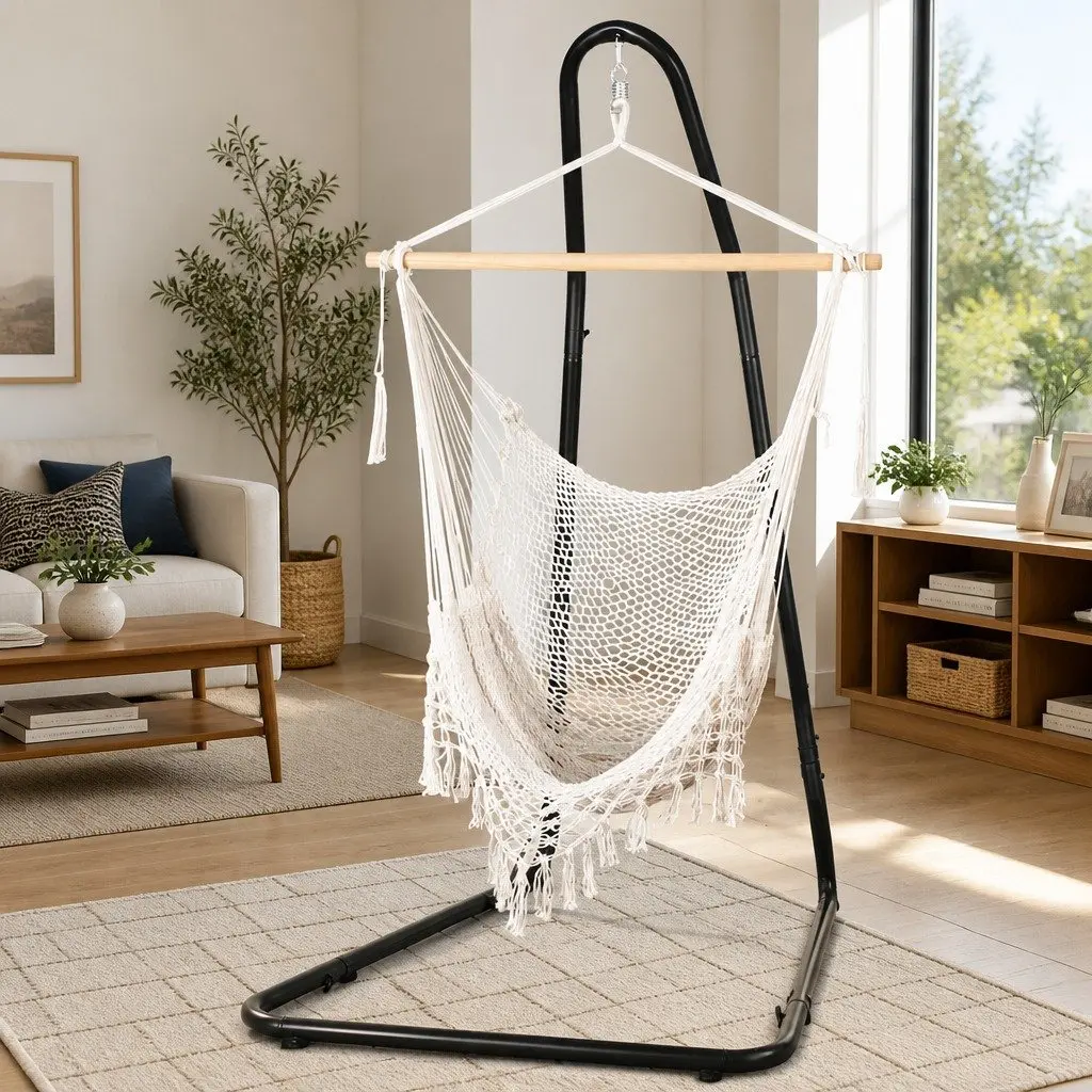 Hammock Hanging Chair with Heavy Duty Steel Stand Indoor Outdoor Relaxation 240cm x 100cm