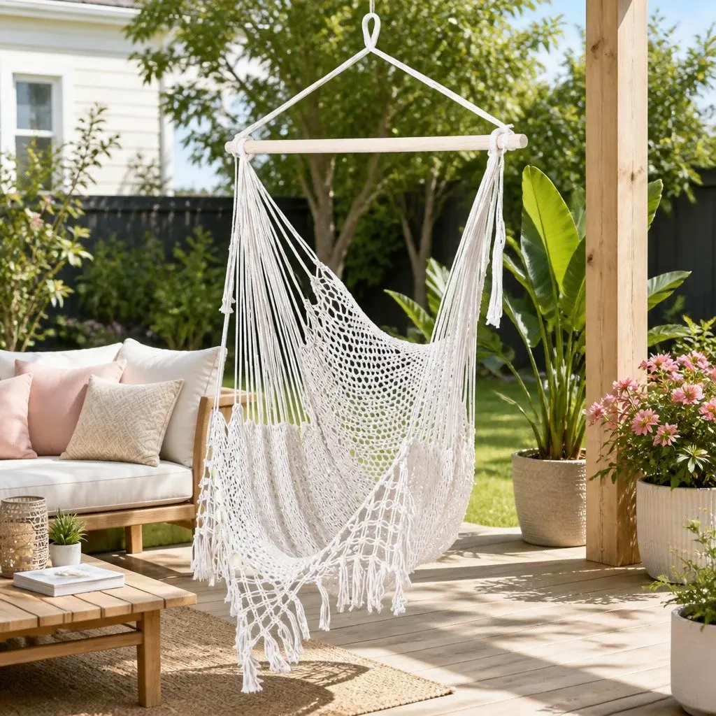 Hammock Chair Portable Lightweight Cotton Blend Indoor Outdoor Relaxation