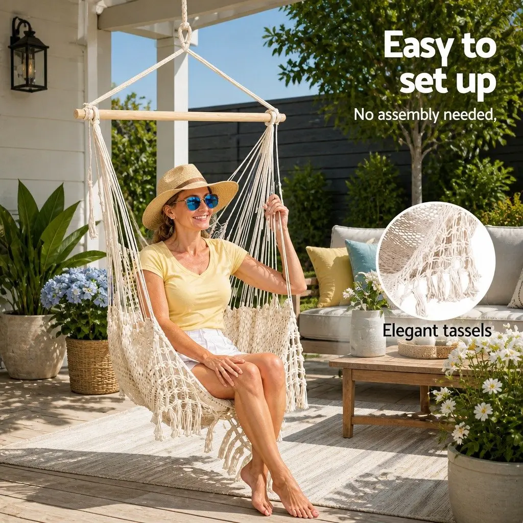 Hammock Chair Portable Lightweight Cotton Blend Indoor Outdoor Relaxation