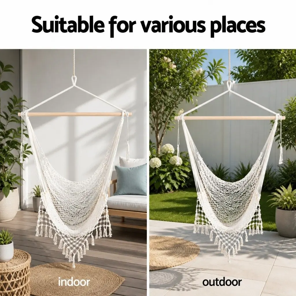 Hammock Chair Portable Lightweight Cotton Blend Indoor Outdoor Relaxation