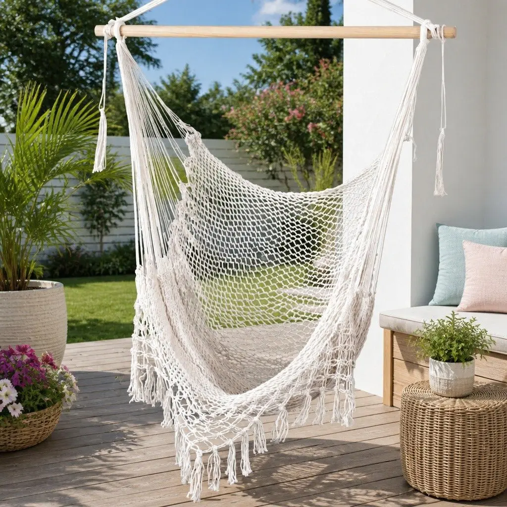 Hammock Chair Portable Lightweight Cotton Blend Indoor Outdoor Relaxation